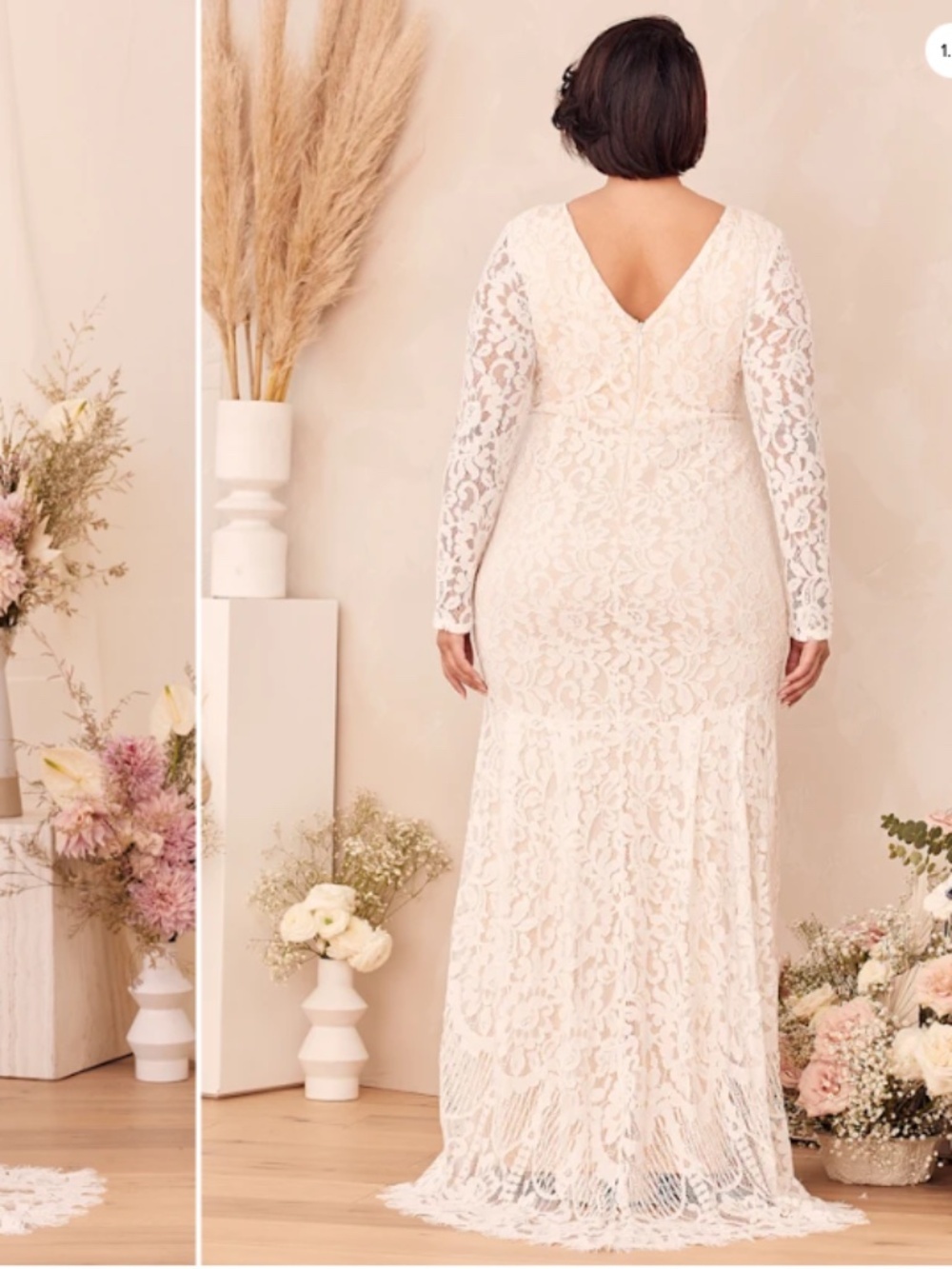 LULU's Sexy Romantic Flowy Lace Bridal Shower Elopement Reception Gown - Picture 4 of 11